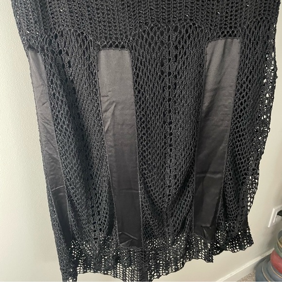 Kroshetta Crochet Sequin Beaded Satin Midi Skirt Black Boho Bohemian Size Large - Picture 3 of 5